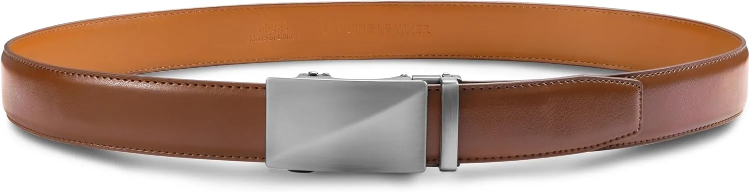 MILORDE Men's Ratchet Leather Belt for Casual Golf Dress Pants Shirts, Adjustable Fit, Comfortable and Easy To Use （35mm）