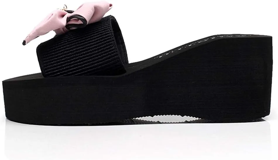 MIOKE Women's Bowtie Wedge Slide Sandals Fashion High Heel Platform Comfort Anti-Slip Summer Beach Sandal