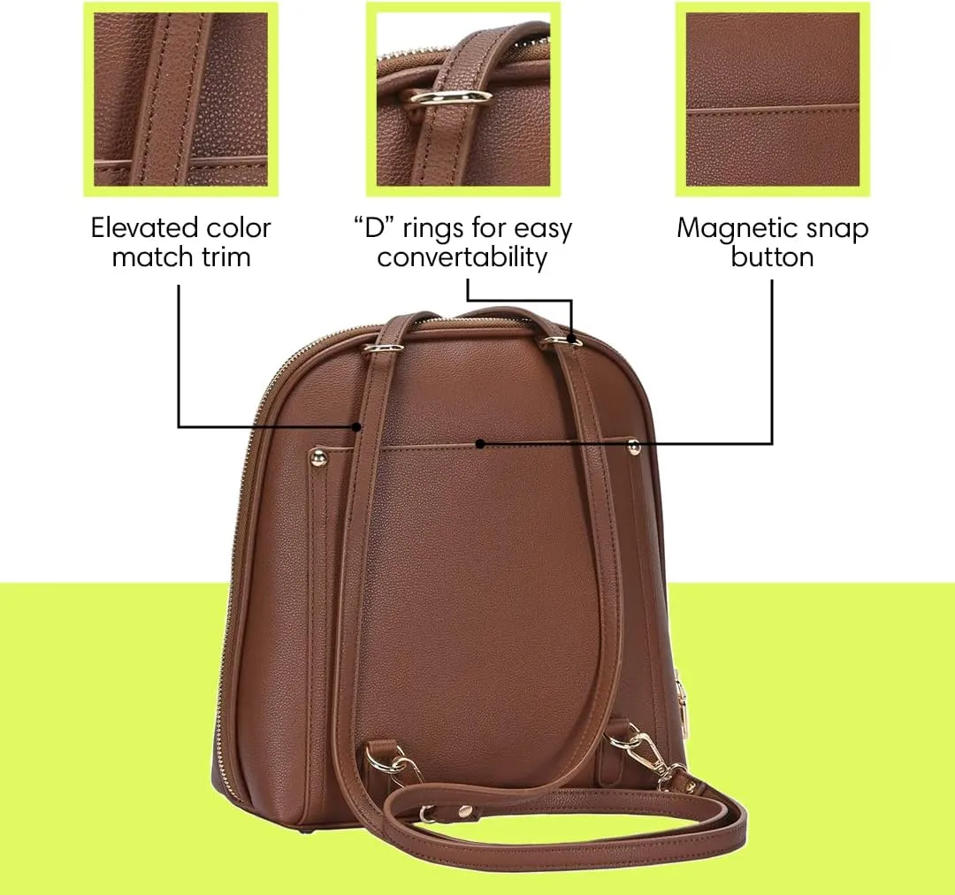 Miztique The Daisy Convertible Backpack Purse for Women (Coffee) | Soft Vegan Leather Shoulder Strap Bag or Convertible Backpack | 10.5in x 4in x 11.5in |