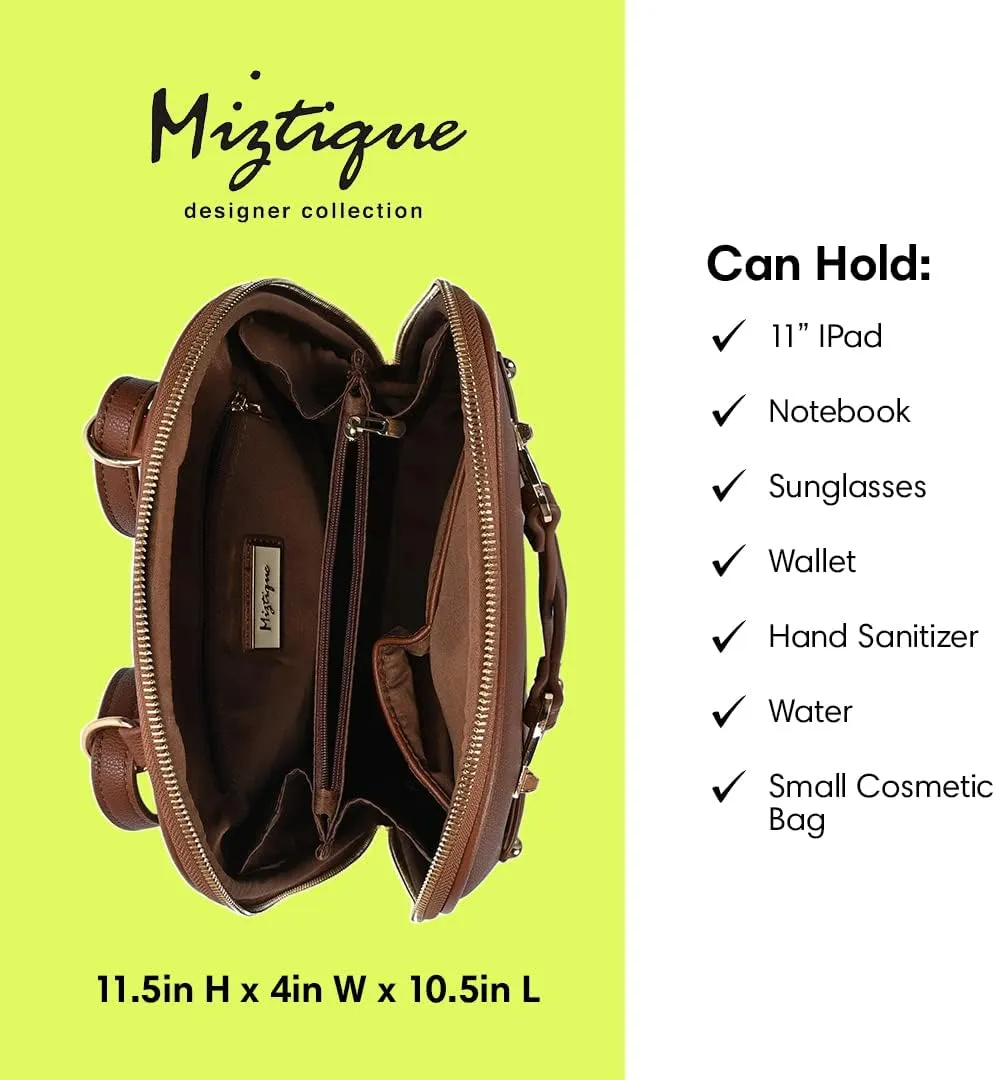 Miztique The Daisy Convertible Backpack Purse for Women (Coffee) | Soft Vegan Leather Shoulder Strap Bag or Convertible Backpack | 10.5in x 4in x 11.5in |