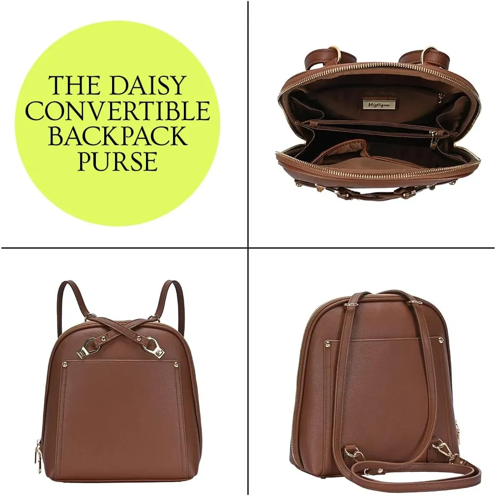 Miztique The Daisy Convertible Backpack Purse for Women (Coffee) | Soft Vegan Leather Shoulder Strap Bag or Convertible Backpack | 10.5in x 4in x 11.5in |