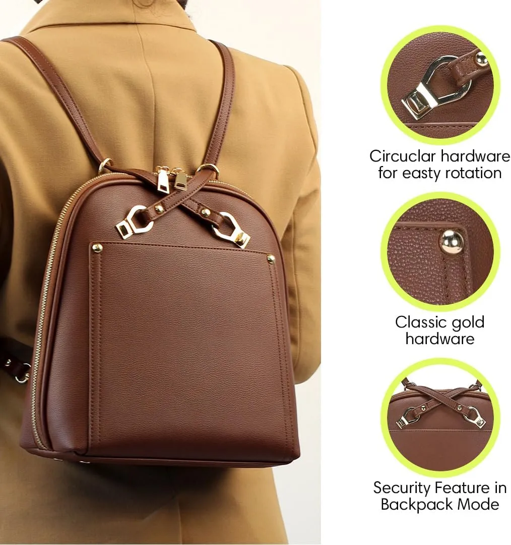 Miztique The Daisy Convertible Backpack Purse for Women (Coffee) | Soft Vegan Leather Shoulder Strap Bag or Convertible Backpack | 10.5in x 4in x 11.5in |