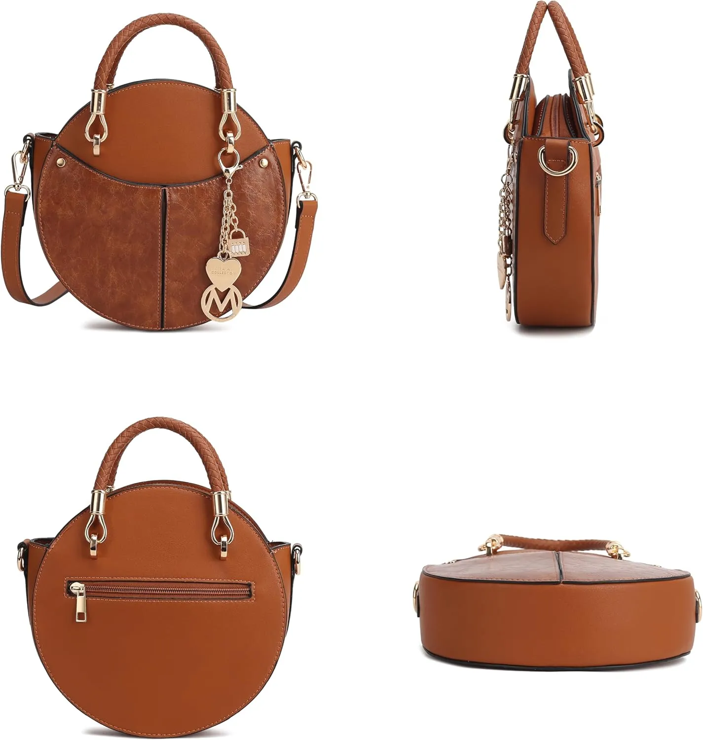 MKF Collection Stylish Round Crossbody Bag for Women – PU Leather Wristlet Handbag, Fashion Circle Messenger Purse by Mia K