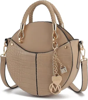 MKF Collection Stylish Round Crossbody Bag for Women – PU Leather Wristlet Handbag, Fashion Circle Messenger Purse by Mia K