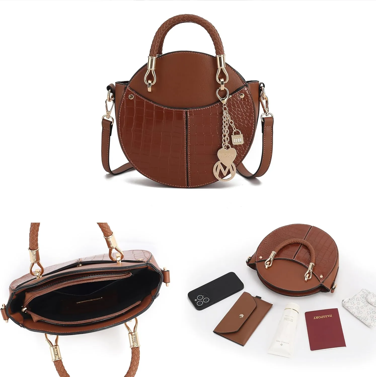 MKF Collection Stylish Round Crossbody Bag for Women – PU Leather Wristlet Handbag, Fashion Circle Messenger Purse by Mia K