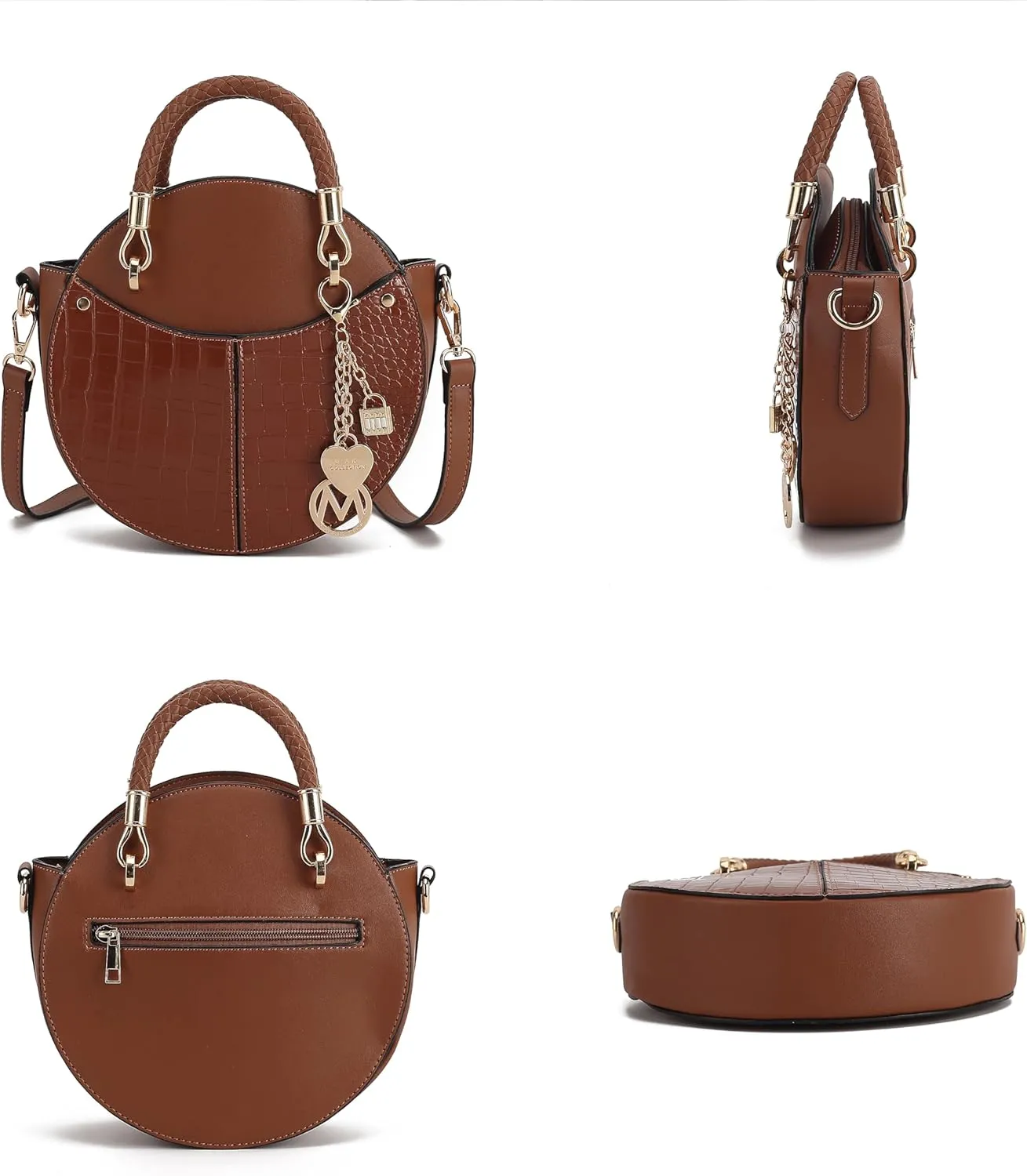 MKF Collection Stylish Round Crossbody Bag for Women – PU Leather Wristlet Handbag, Fashion Circle Messenger Purse by Mia K