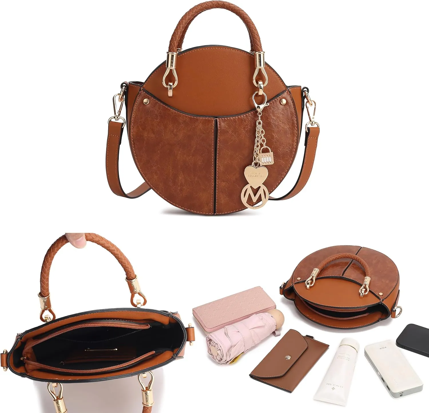 MKF Collection Stylish Round Crossbody Bag for Women – PU Leather Wristlet Handbag, Fashion Circle Messenger Purse by Mia K
