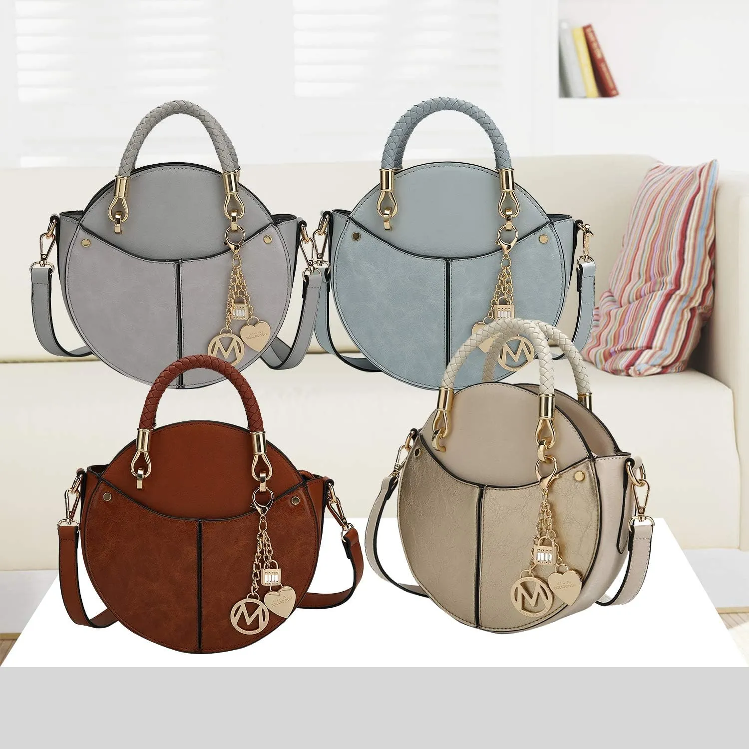 MKF Collection Stylish Round Crossbody Bag for Women – PU Leather Wristlet Handbag, Fashion Circle Messenger Purse by Mia K