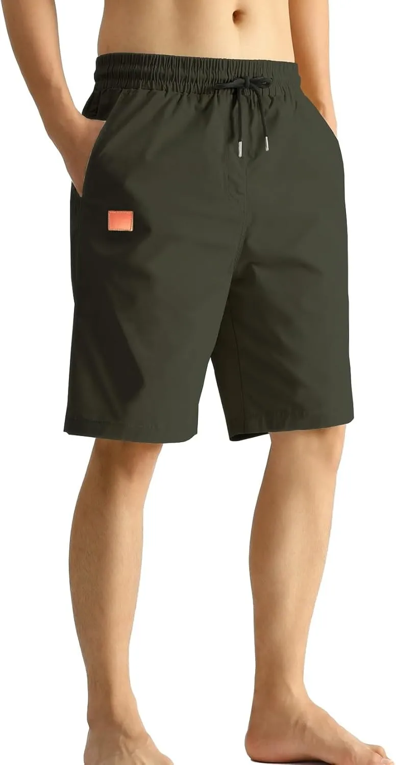MO GOOD Mens Casual Shorts-Summer Beach Leisure Shorts, Stretch Till Chino Golf Fifth Pants,Elastic Waist Drawstring Big and Top Shorts with Pockets(Army,L)