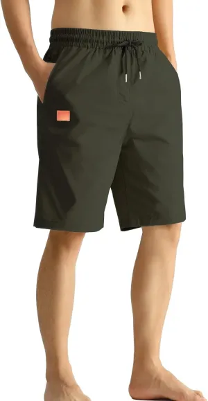MO GOOD Mens Casual Shorts-Summer Beach Leisure Shorts, Stretch Till Chino Golf Fifth Pants,Elastic Waist Drawstring Big and Top Shorts with Pockets(Army,L)