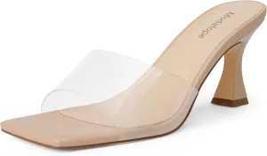 Modatope Womens Heeled Sandals Open Square Toe Heels Chunky Block Heel Slip On Sandals for Women