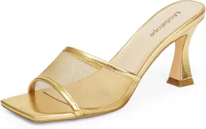 Modatope Womens Heeled Sandals Open Square Toe Heels Chunky Block Heel Slip On Sandals for Women