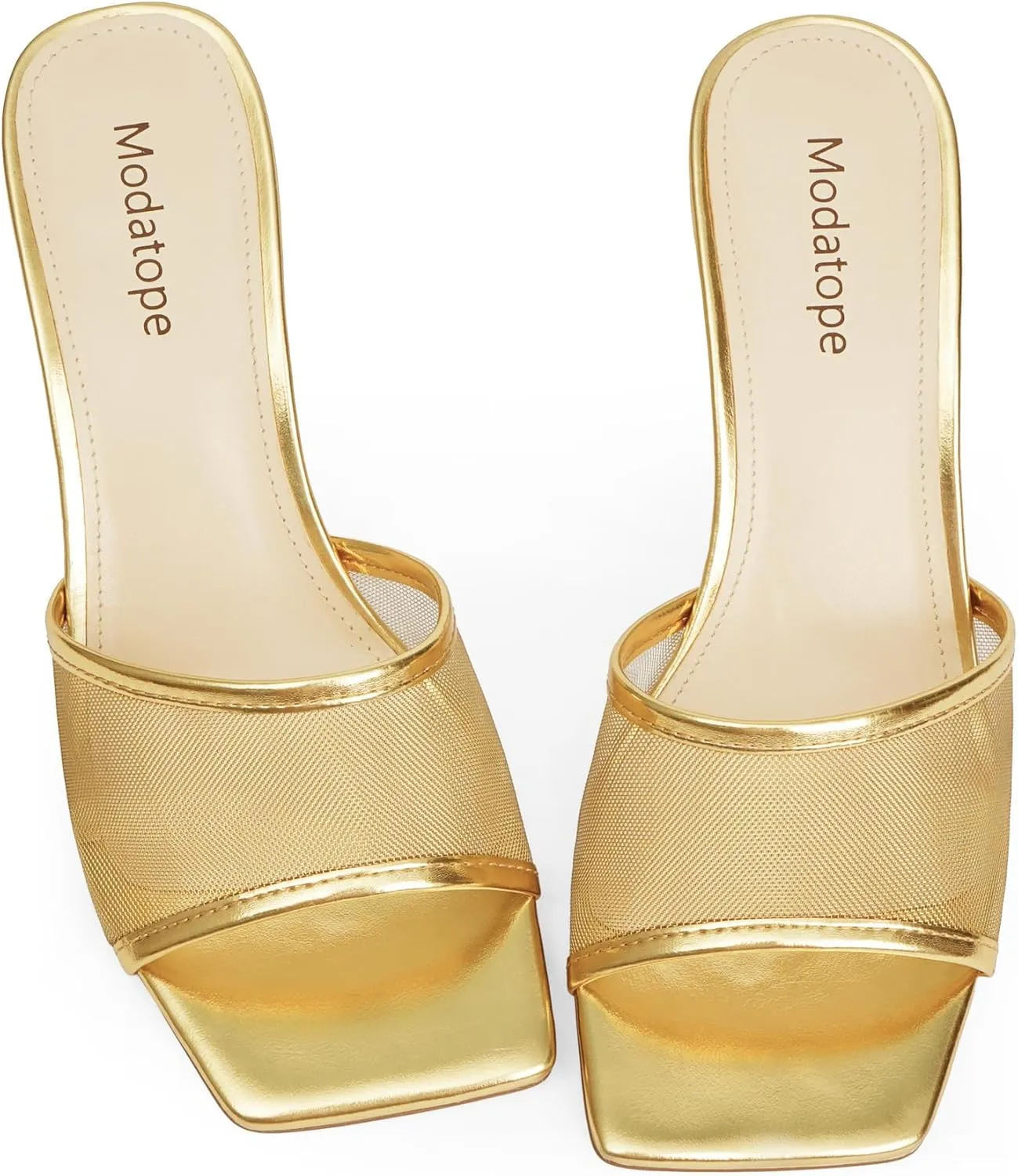 Modatope Womens Heeled Sandals Open Square Toe Heels Chunky Block Heel Slip On Sandals for Women