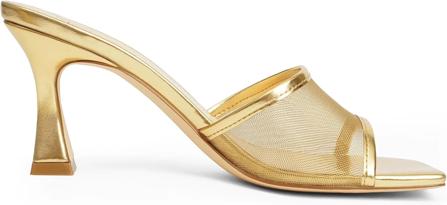 Modatope Womens Heeled Sandals Open Square Toe Heels Chunky Block Heel Slip On Sandals for Women