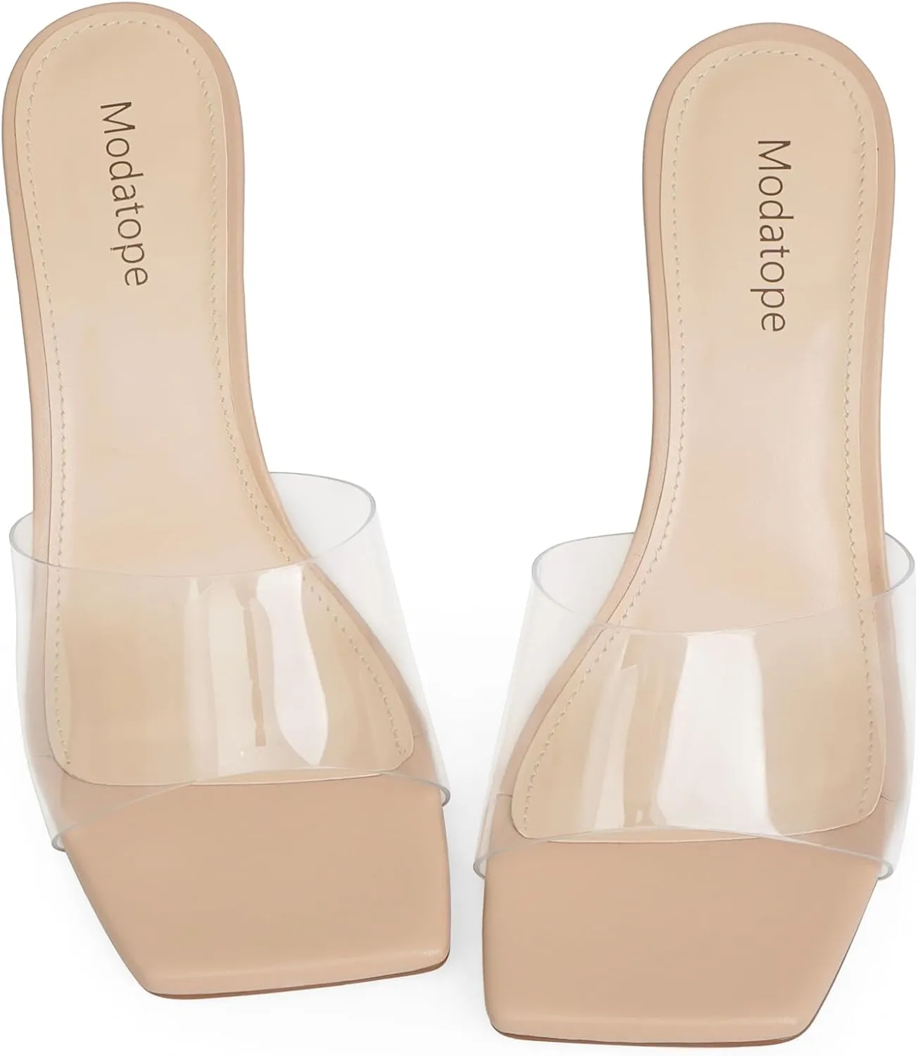 Modatope Womens Heeled Sandals Open Square Toe Heels Chunky Block Heel Slip On Sandals for Women