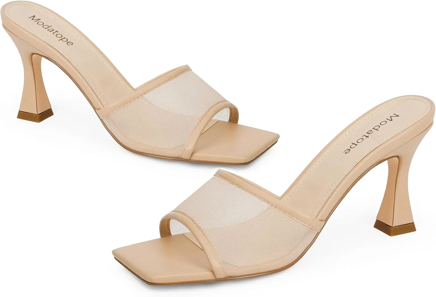 Modatope Womens Heeled Sandals Open Square Toe Heels Chunky Block Heel Slip On Sandals for Women