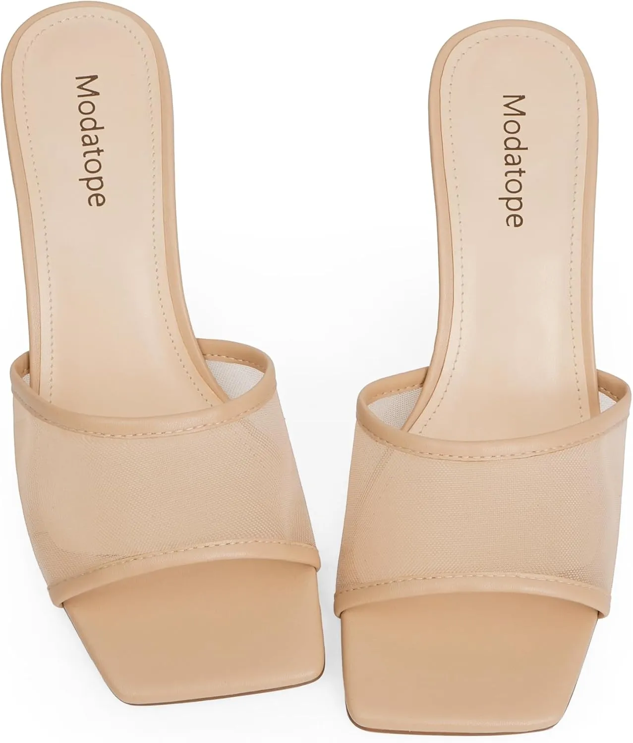 Modatope Womens Heeled Sandals Open Square Toe Heels Chunky Block Heel Slip On Sandals for Women