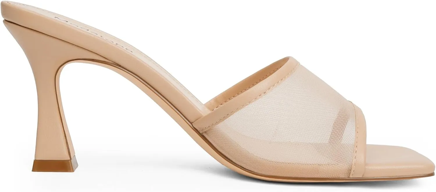 Modatope Womens Heeled Sandals Open Square Toe Heels Chunky Block Heel Slip On Sandals for Women