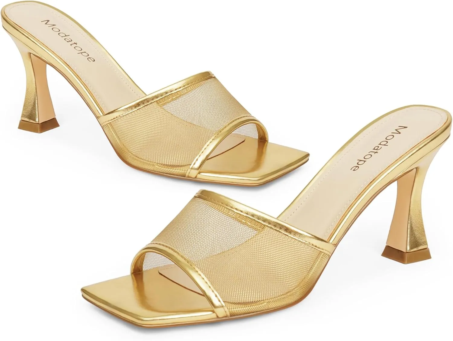 Modatope Womens Heeled Sandals Open Square Toe Heels Chunky Block Heel Slip On Sandals for Women