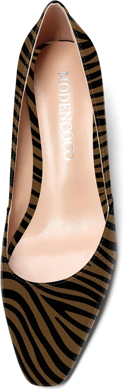 MODENCOCO Women's Patent Casual Slip On Square Toe Office Wedge Low Heel Pumps Shoes 2 Inch