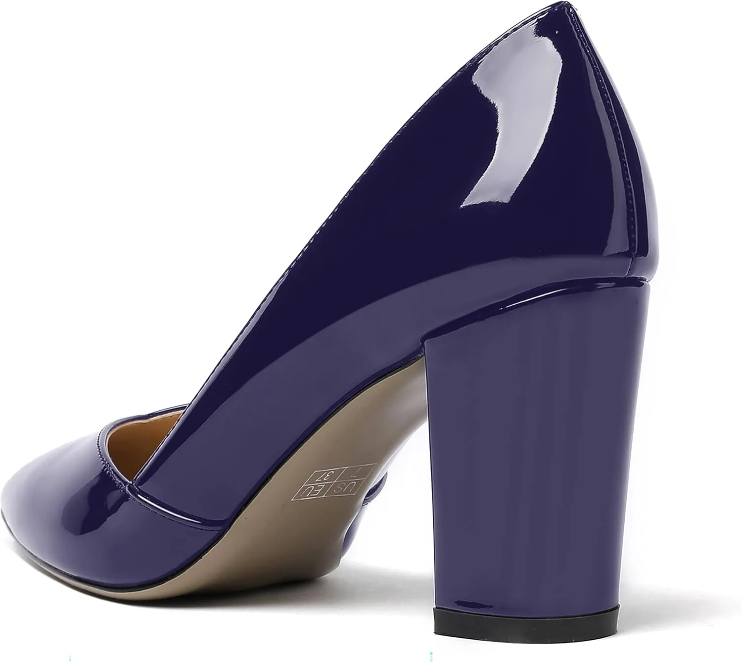 MODENCOCO Women's Pointed Toe Slip On Patent Cut Out Block High Heel Pumps Shoes 3.5 Inch