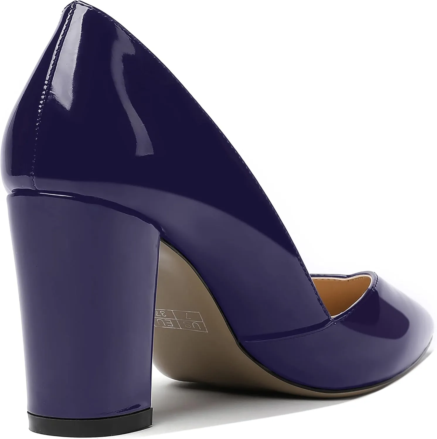 MODENCOCO Women's Pointed Toe Slip On Patent Cut Out Block High Heel Pumps Shoes 3.5 Inch
