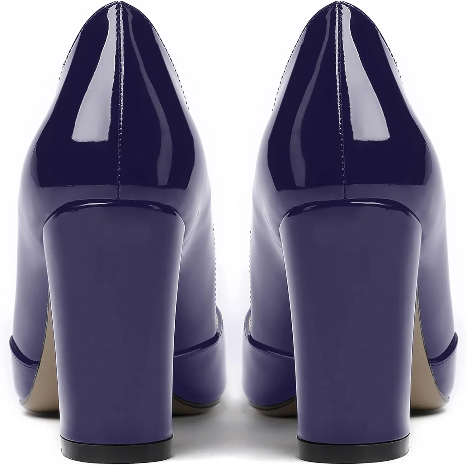 MODENCOCO Women's Pointed Toe Slip On Patent Cut Out Block High Heel Pumps Shoes 3.5 Inch