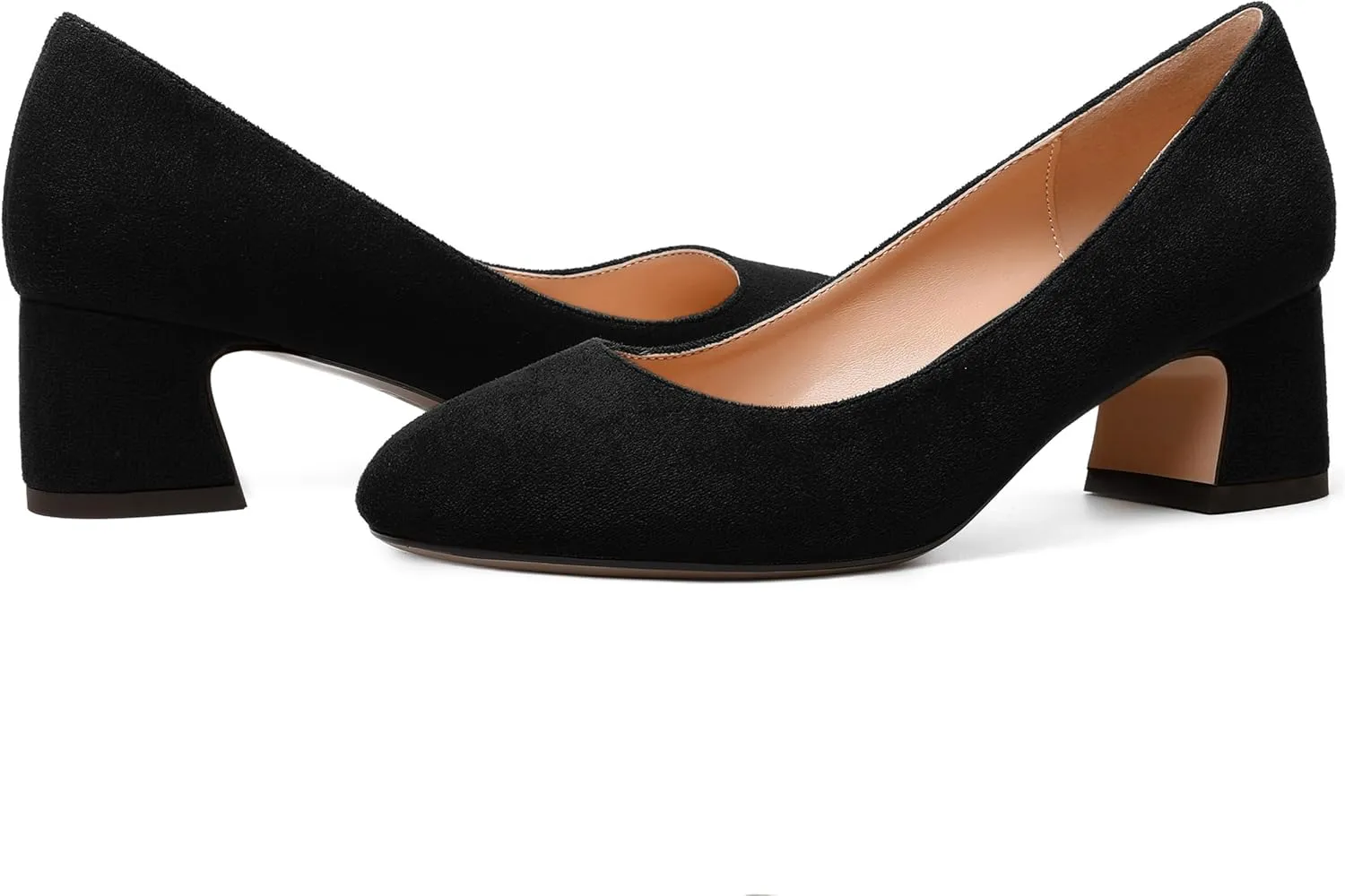 MODENCOCO Womens Suede Slip On Comfortable Formal Round Toe Office Chunky Low Heel Pumps Dress Shoes 2 Inch
