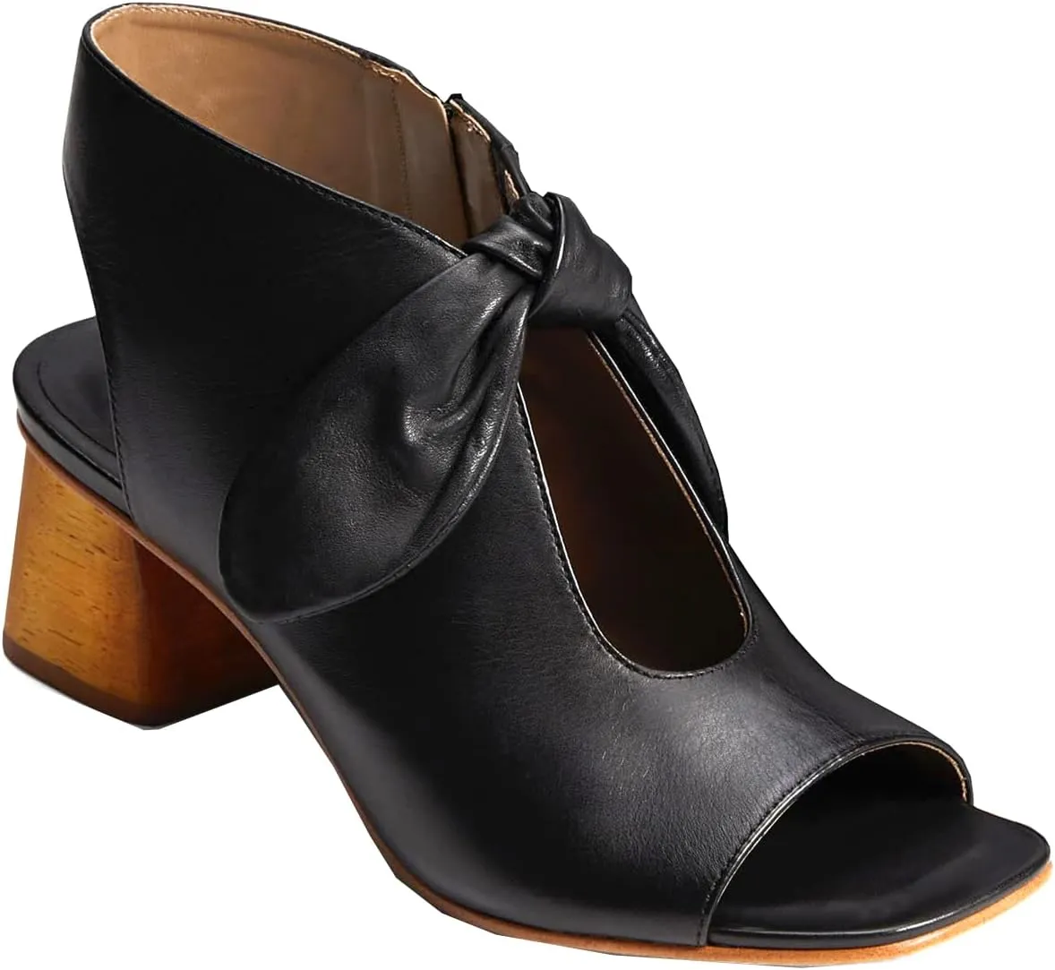 MOOMMO Women Heeled Sandals with Bow Open Toe Low Chunky Block Heel Sandal Booties Cutout 2" Heels Backless Slingback Dress Shoes Peep Toe Back Zipper Suede Sandal Dressy Casual Summer Beach 4-13 M US