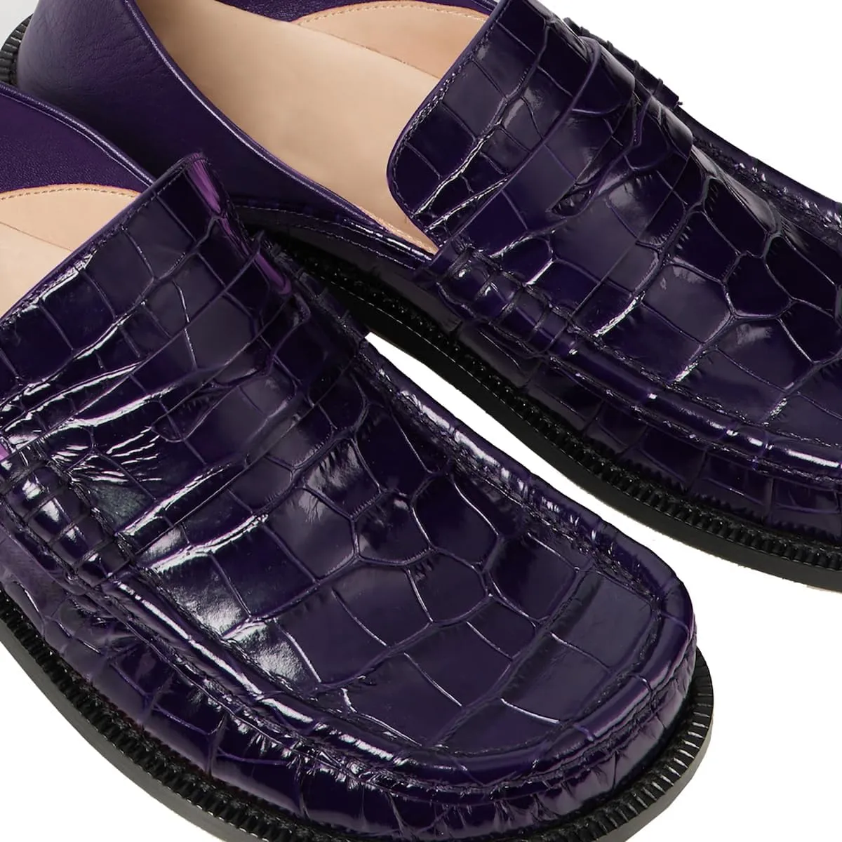 MOOMMO Women Low Chunky Heel Loafers Walking Shoes Crocodile Loafer Flats Round Toe Toe Slip On Penny Loafers Dress Shoes Matte Stone Pattern Office Ladies Casual Comfort 4-11 M US