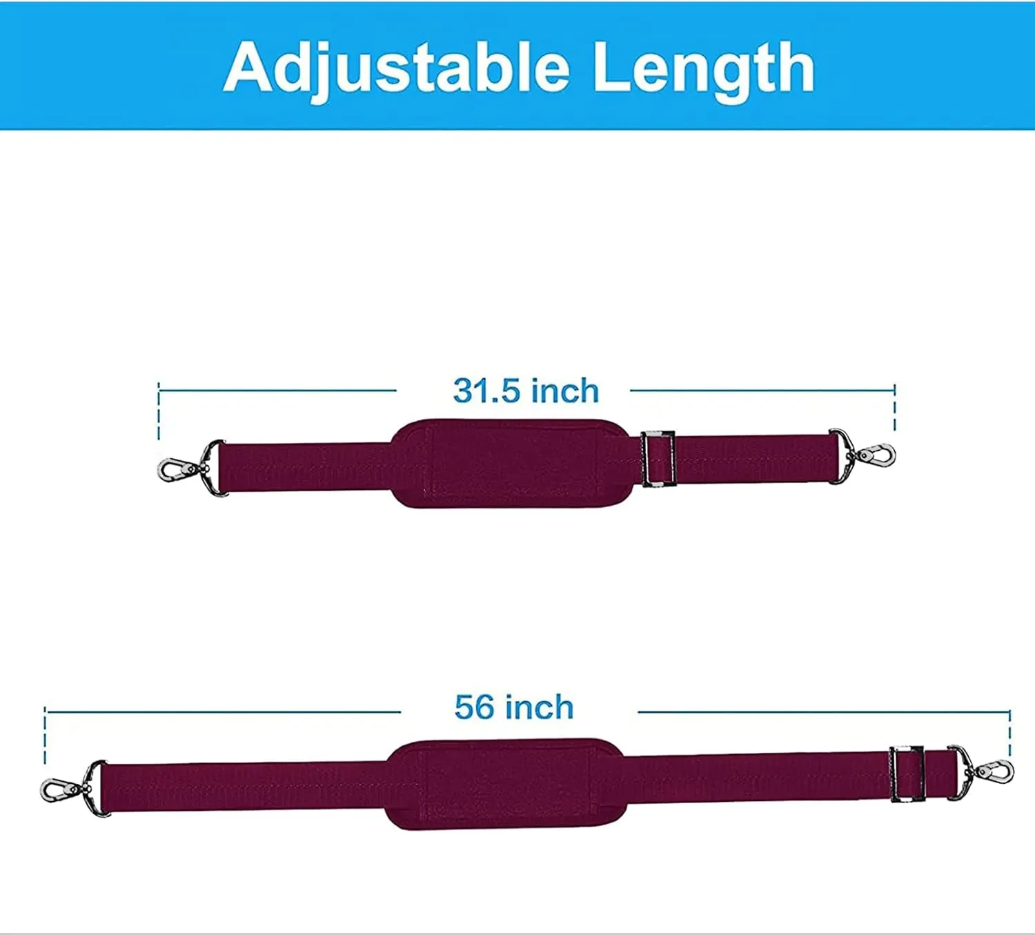 MOSISO 56 inch Shoulder Strap, Adjustable Thick Soft Universal Replacement Non-Slip Fit Padded with Metal Swivel Hooks for Laptop Shoulder Bag/Laptop Messenger Bag/Crossbody Bag, Wine Red
