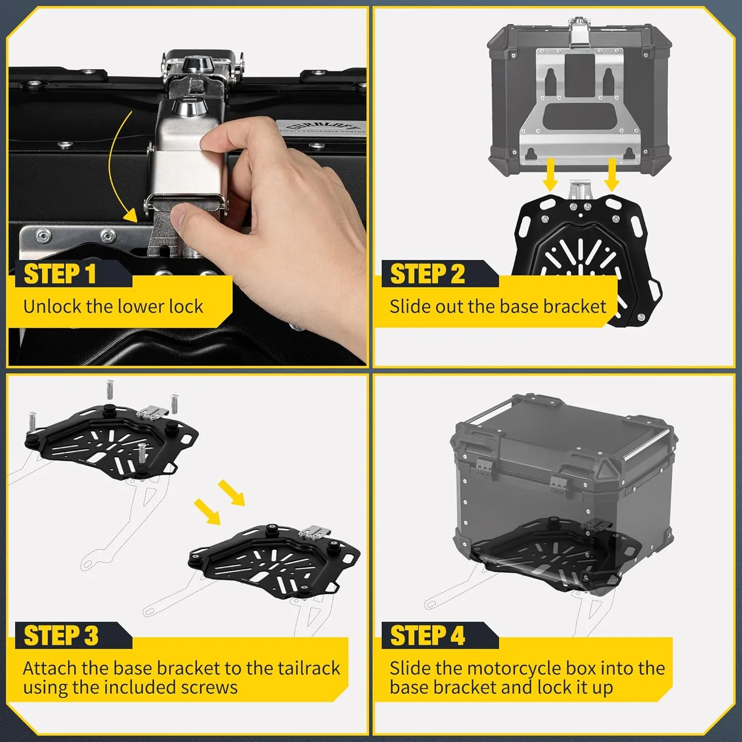 Motorcycle Top Case, 45L Aluminum Motorcycle Trunk, Tail Box Bag with Anti-Theft Lock System, Waterproof, Rustproof and Dustproof, Easy Installation with Universal Bracket, Black