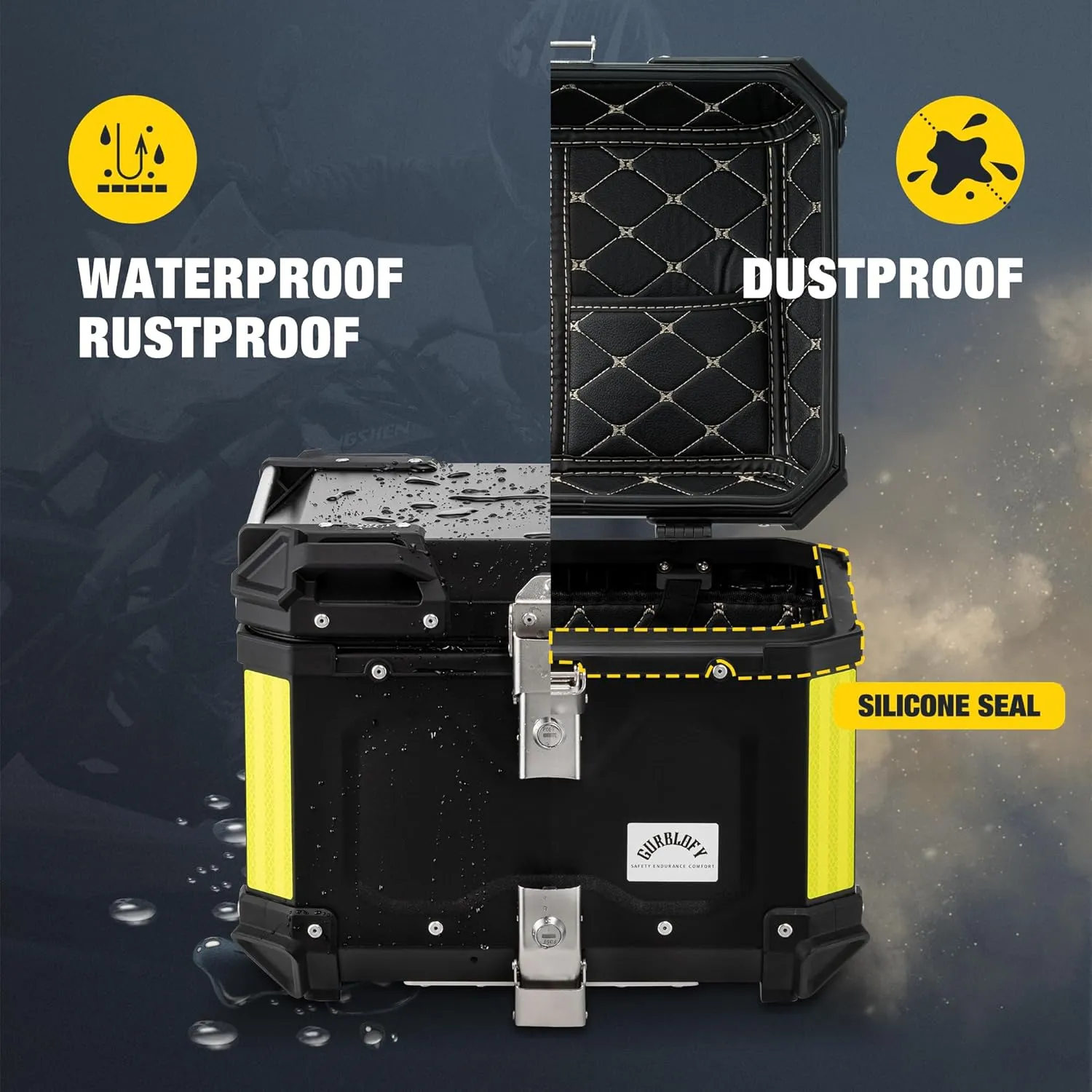 Motorcycle Top Case, 45L Aluminum Motorcycle Trunk, Tail Box Bag with Anti-Theft Lock System, Waterproof, Rustproof and Dustproof, Easy Installation with Universal Bracket, Black