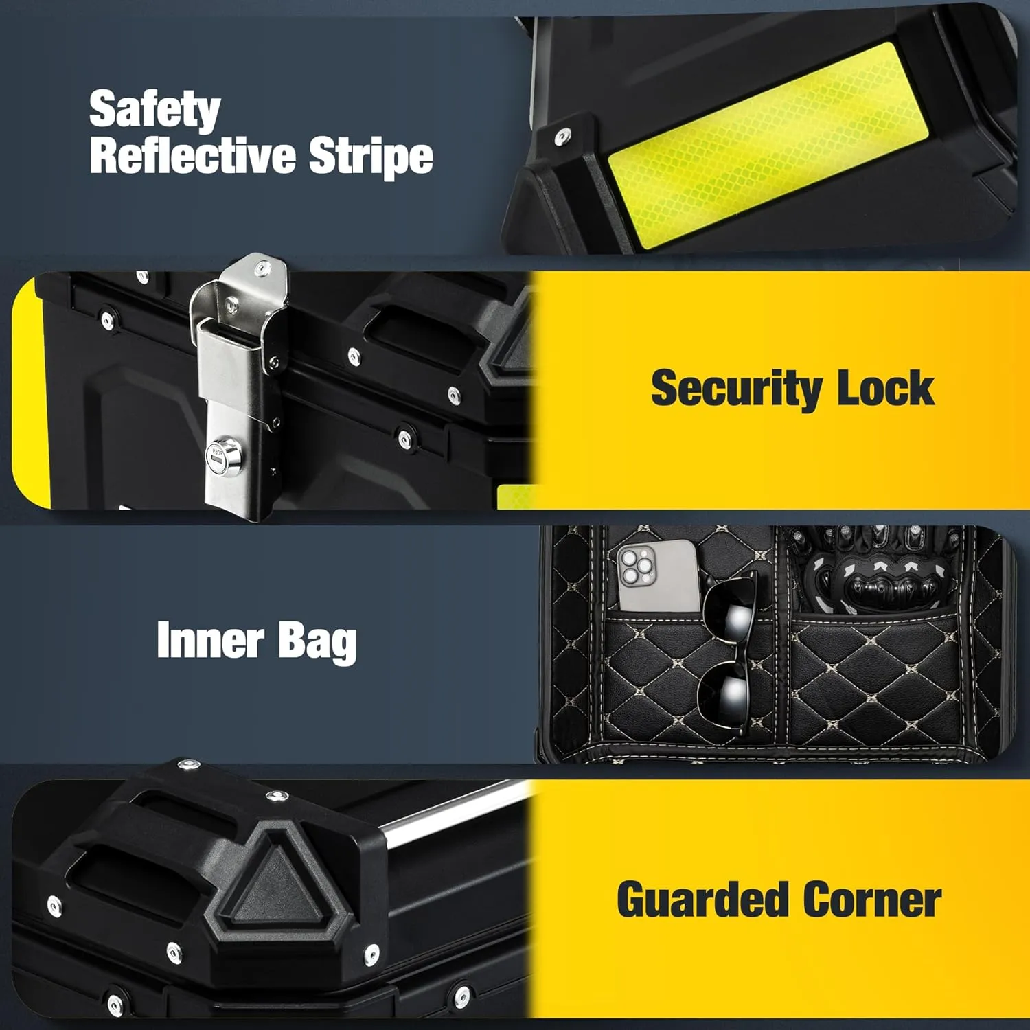 Motorcycle Top Case, 45L Aluminum Motorcycle Trunk, Tail Box Bag with Anti-Theft Lock System, Waterproof, Rustproof and Dustproof, Easy Installation with Universal Bracket, Black
