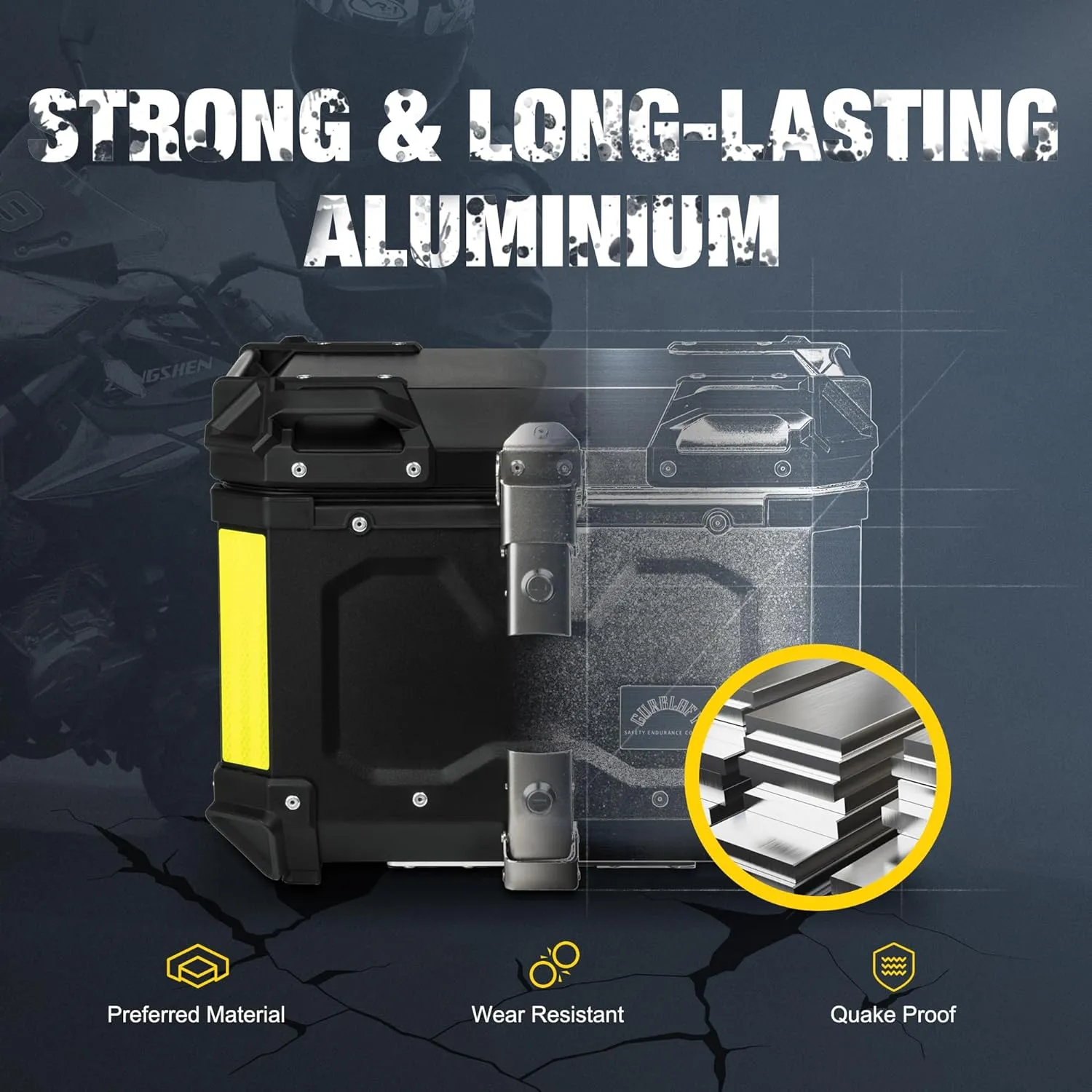 Motorcycle Top Case, 45L Aluminum Motorcycle Trunk, Tail Box Bag with Anti-Theft Lock System, Waterproof, Rustproof and Dustproof, Easy Installation with Universal Bracket, Black