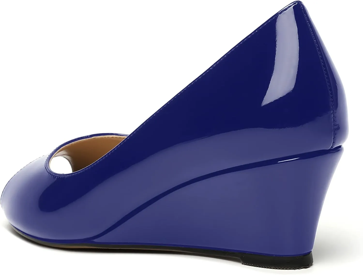 MOVINSTEPS Womens Patent Peep Toe Fashion Slip On Party Open Toe Wedge Low Heel Pumps Shoes 2 Inch