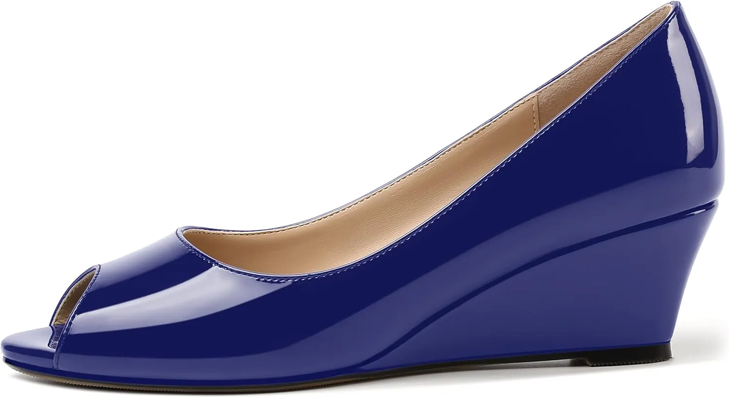 MOVINSTEPS Womens Patent Peep Toe Fashion Slip On Party Open Toe Wedge Low Heel Pumps Shoes 2 Inch