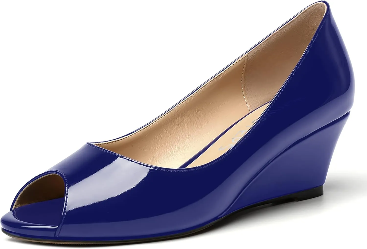 MOVINSTEPS Womens Patent Peep Toe Fashion Slip On Party Open Toe Wedge Low Heel Pumps Shoes 2 Inch
