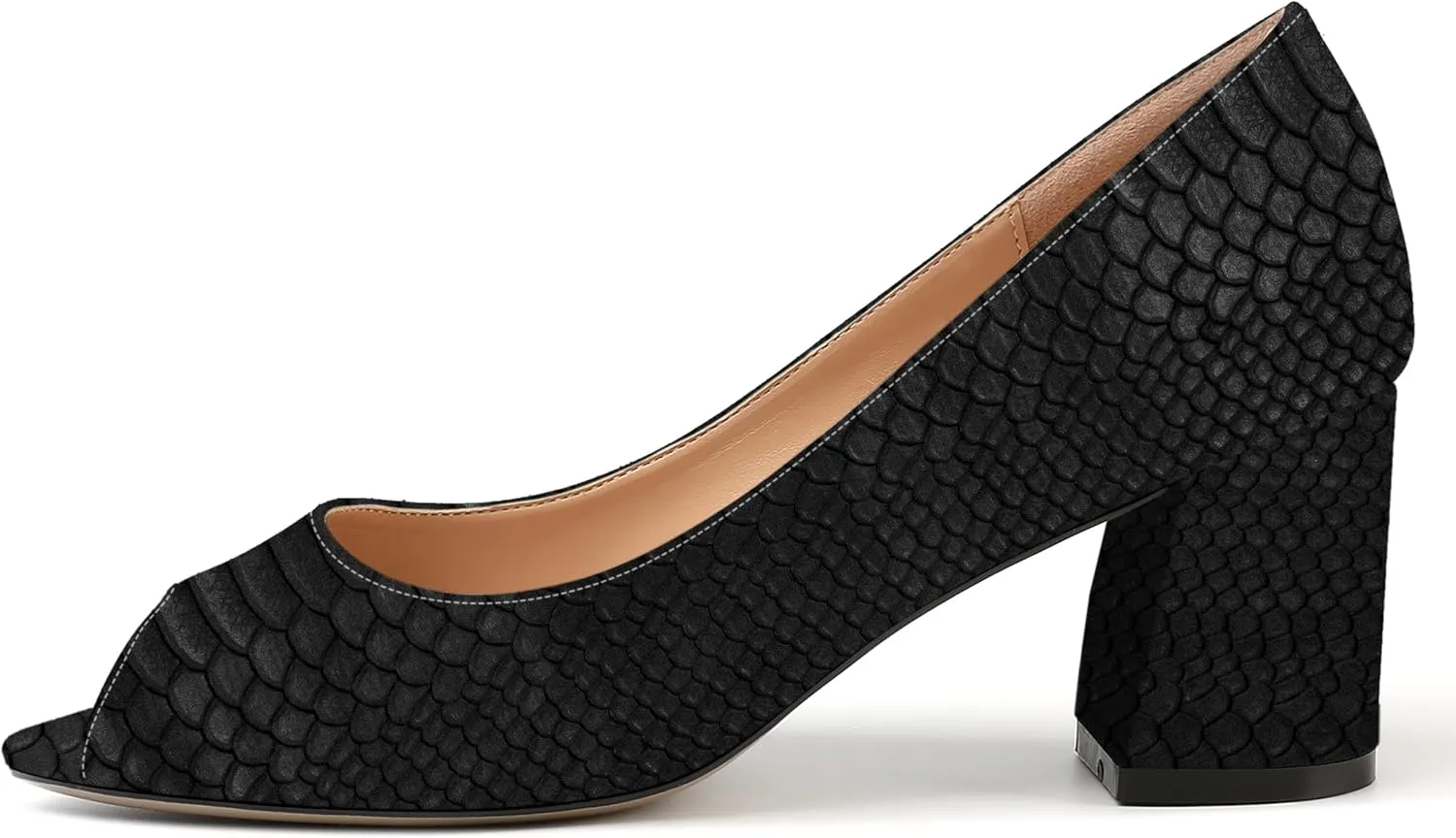 MOVINSTEPS Womens Slip On Dating Peep Toe Dress Patent Block Mid Heel Pumps Shoes 2.5 Inch