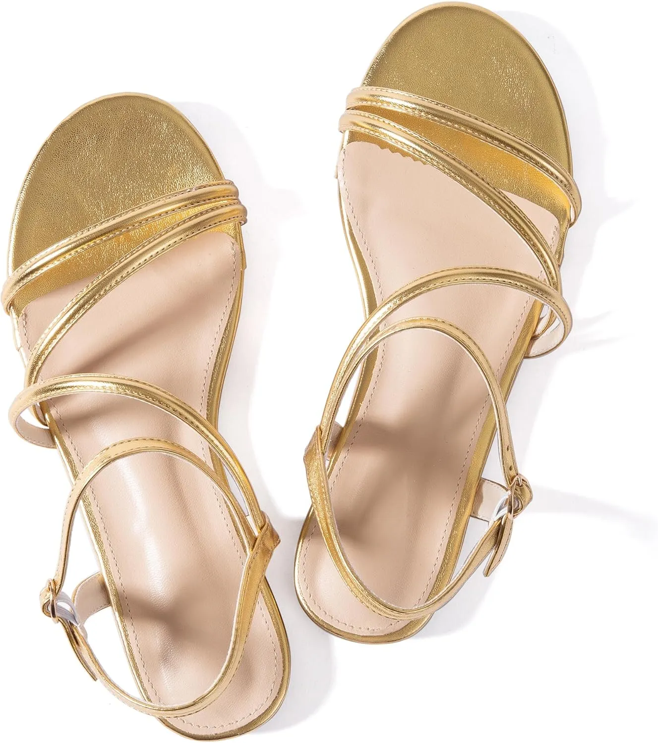 Mtzyoa Women Flat Sandals Dressy Strappy Gladiator Summer Ankle Strap Nude Open Toe Comfortable Wedding Casual Leather Ladies Party Trendy Vacation