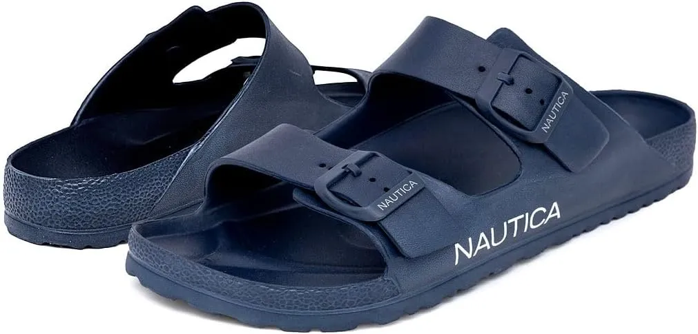 Nautica Men's EVA Double Buckle Slide Sandals - Adjustable Waterproof Slip-On Comfort Shoes for Casual Wear, Beach, and Poolside