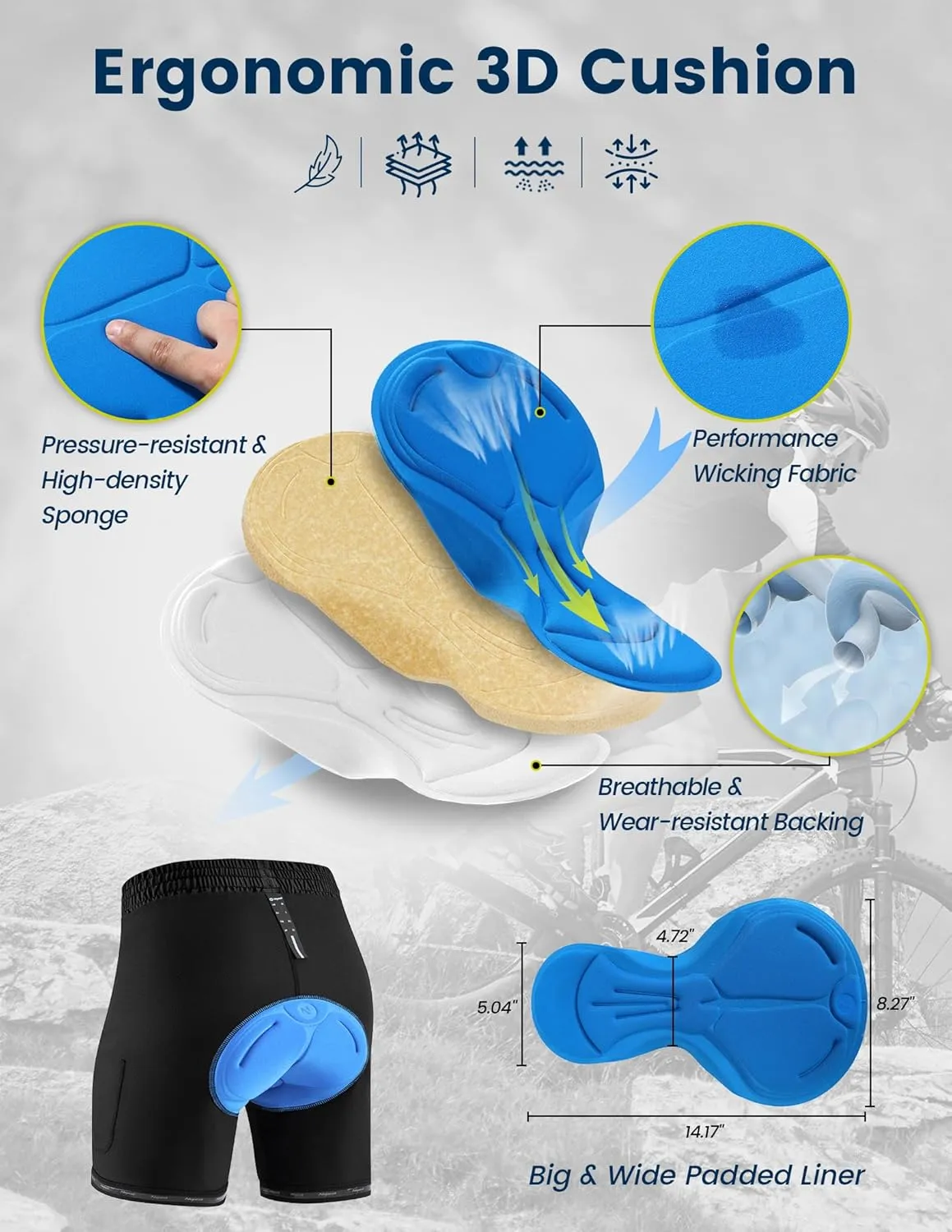 Nepest Mens Mountain Bike Shorts 3D Padded MTB Shorts Bicycle Biking Biker Baggy Cycling Shorts with Zipper Pockets