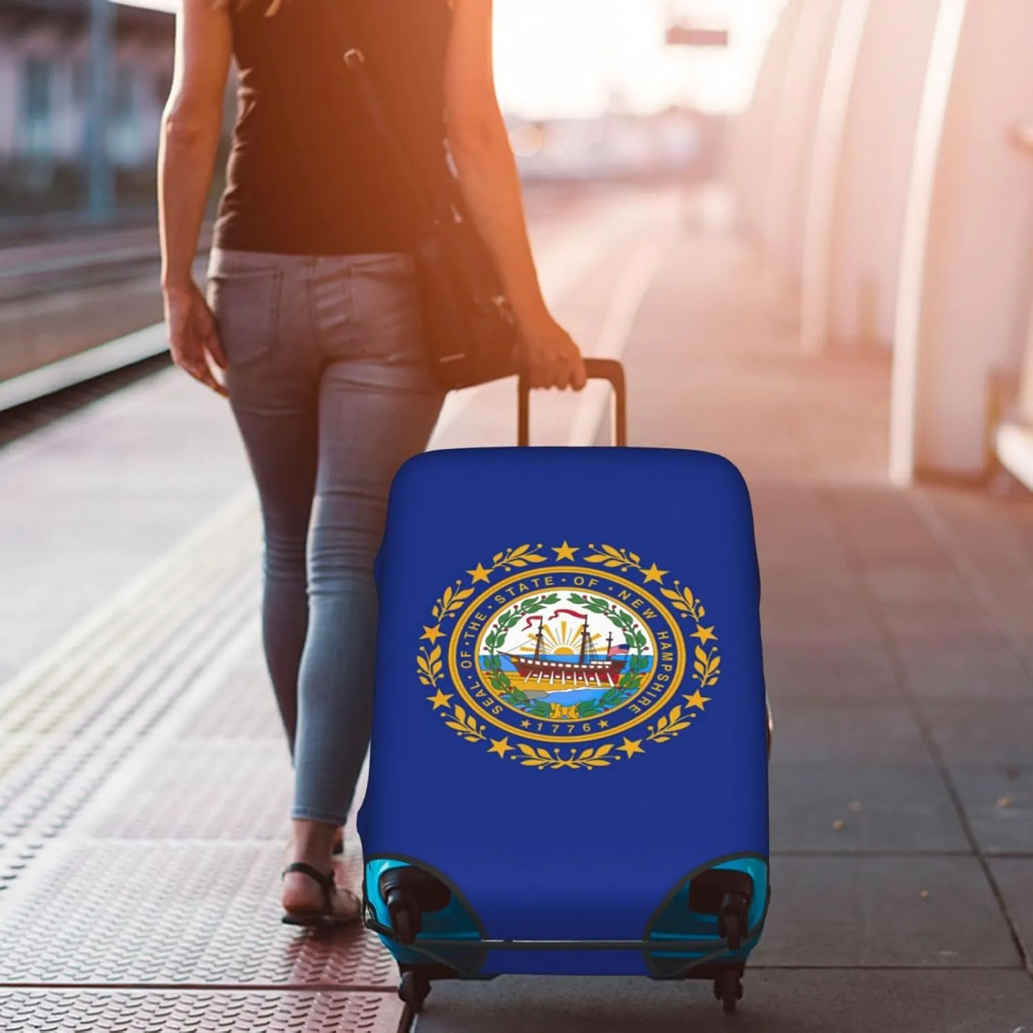 New Hampshire State Flag Print Luggage Cover For Suitcases, Elastic Travel Bag For Luggage, Stylish Design