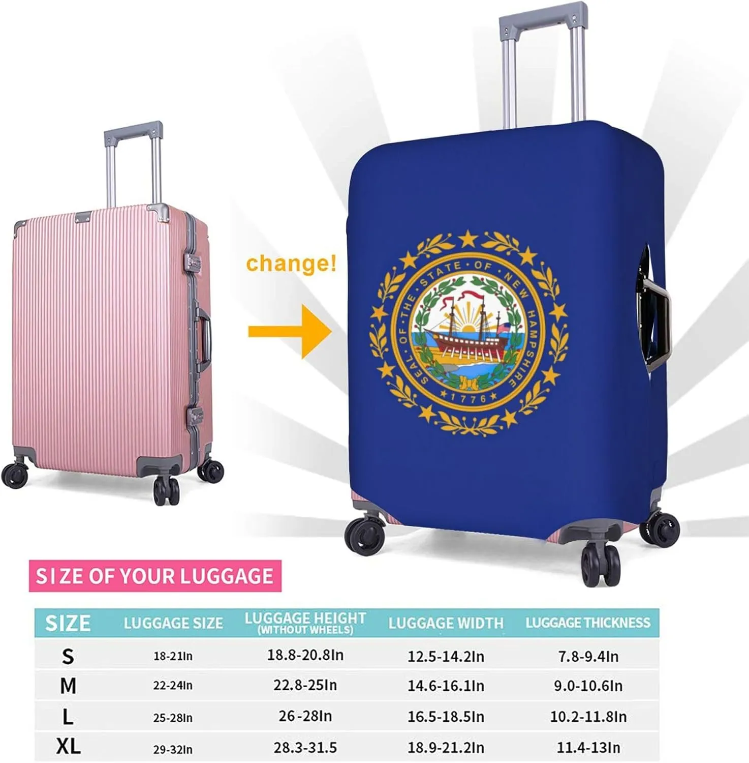 New Hampshire State Flag Print Luggage Cover For Suitcases, Elastic Travel Bag For Luggage, Stylish Design
