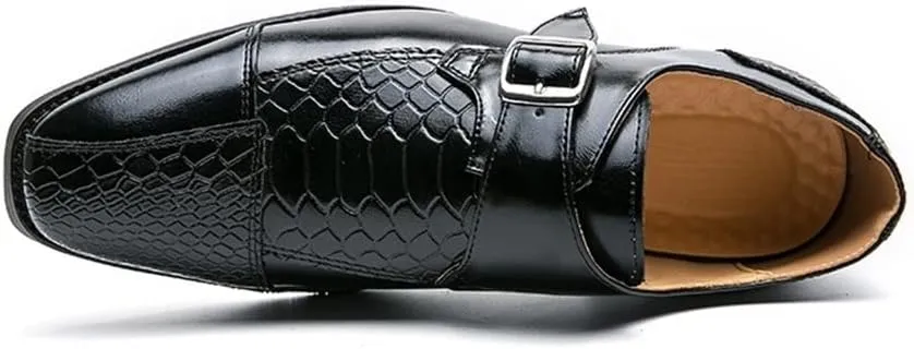 New Oxford Dress Shoes for Men Slip On Monk Strap Crocodile Print Faux Leather Rubber Sole Anti-Slip Non Slip Outdoor
