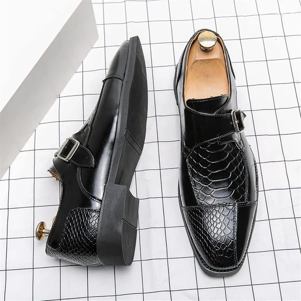 New Oxford Dress Shoes for Men Slip On Monk Strap Crocodile Print Faux Leather Rubber Sole Anti-Slip Non Slip Outdoor