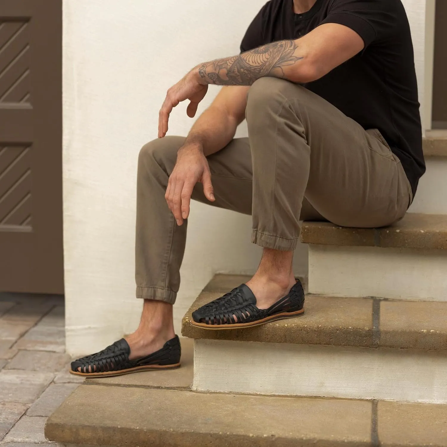 Nisolo Men's Huarache Sandals, Slip-On Comfort, Designed for Casual Everyday Wear & Any Occasion, Handwoven & Waterproof Leather, Flexible, No-Slip Rubber Sole, Runs Large