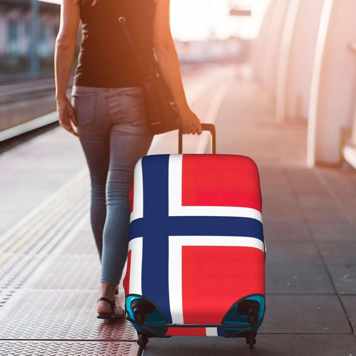 Norwegian Flag Print Luggage Cover For Suitcases, Elastic Travel Bag For Luggage, Stylish Design