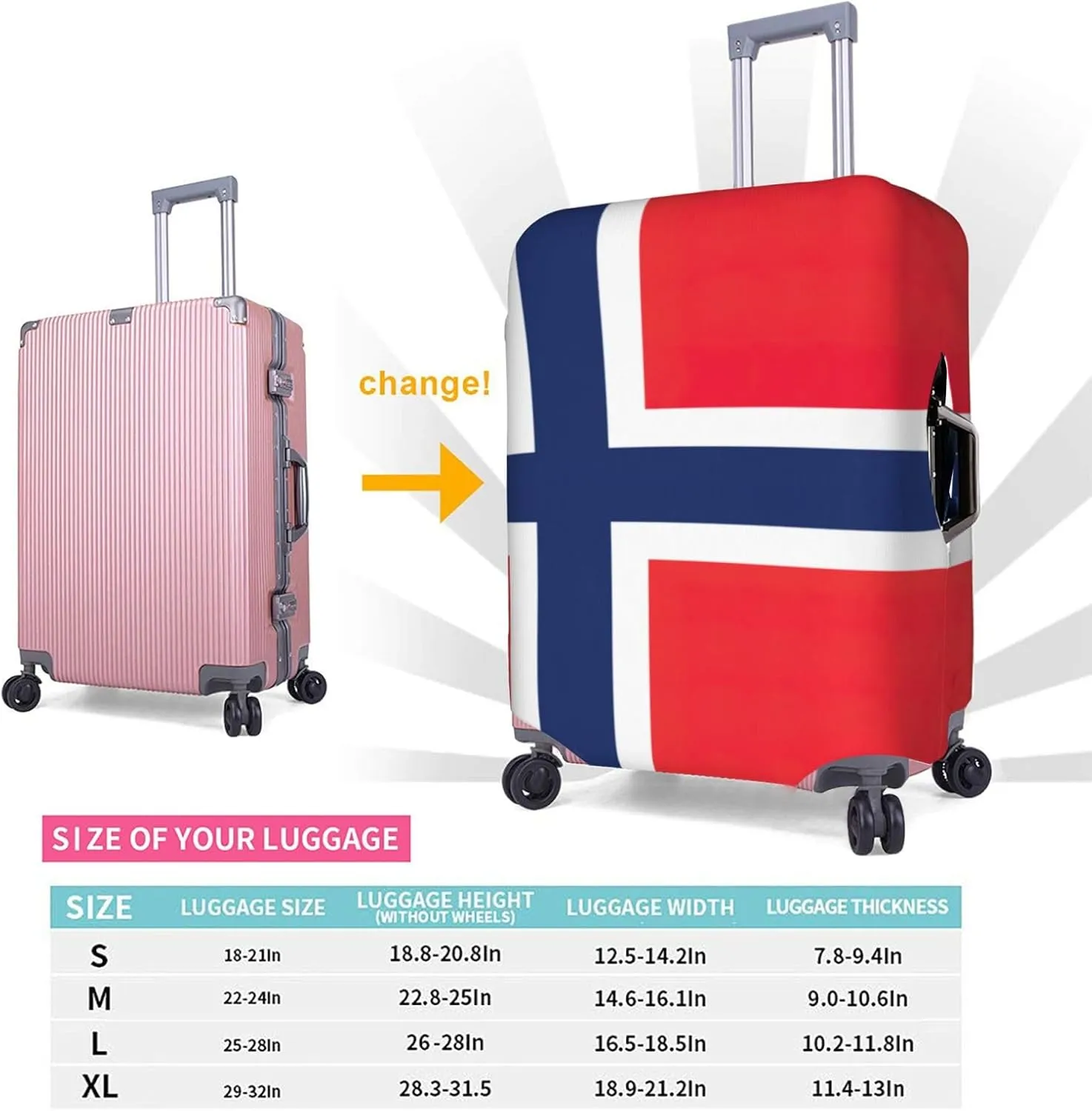 Norwegian Flag Print Luggage Cover For Suitcases, Elastic Travel Bag For Luggage, Stylish Design