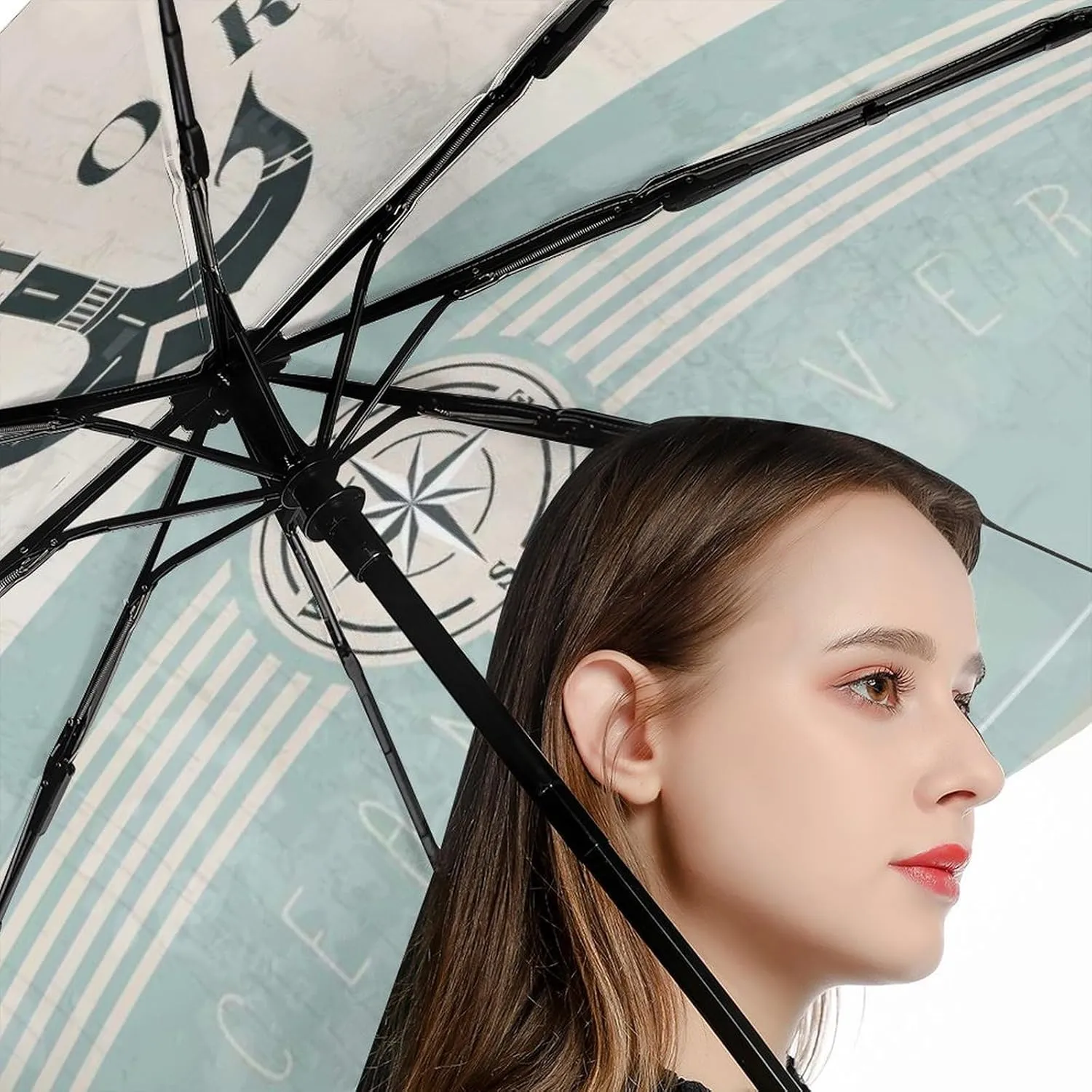 Nugier Auto Open/Close Folding Umbrella, Automatic UV Sun Parasol UV Protection, Strong Travel Rain Umbrella